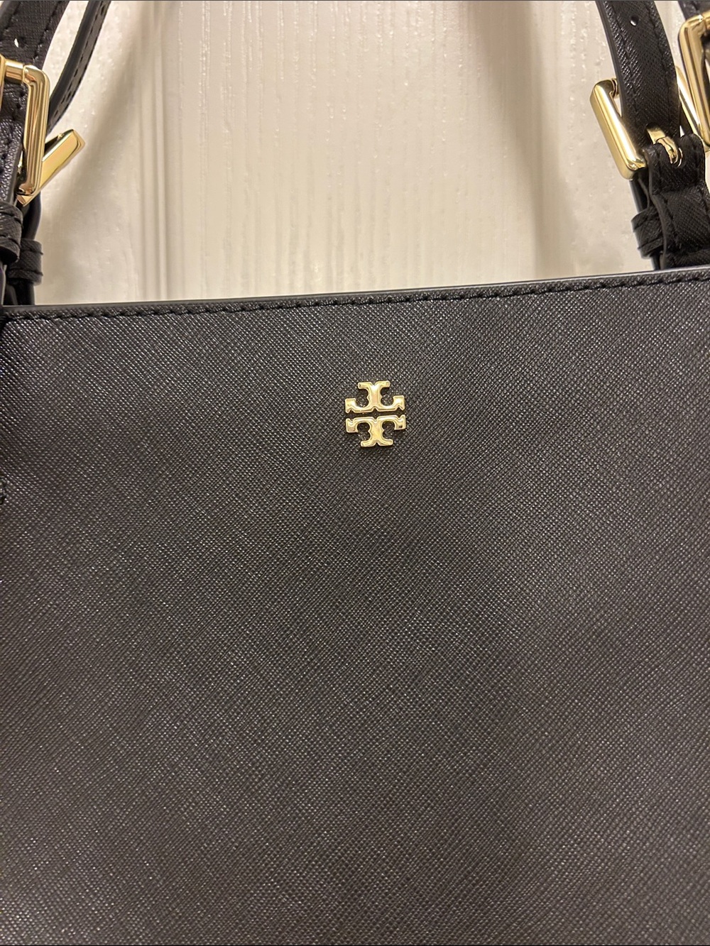 Tory Burch Black Leather Double-Handle Tote with Gold Hardware - Picture 4 of 8